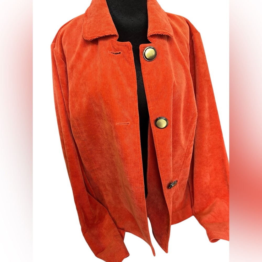 Requirements Blazer Womens XL Bright Orange Corduroy Long Sleeve Jacket Bold - Picture 2 of 11